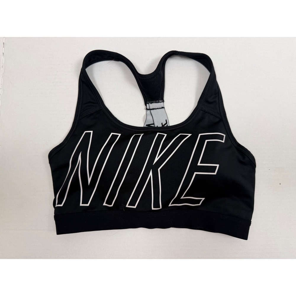 Nike Sports Bra Womens Small Black Dri-FIT Racerback Logo Graphic